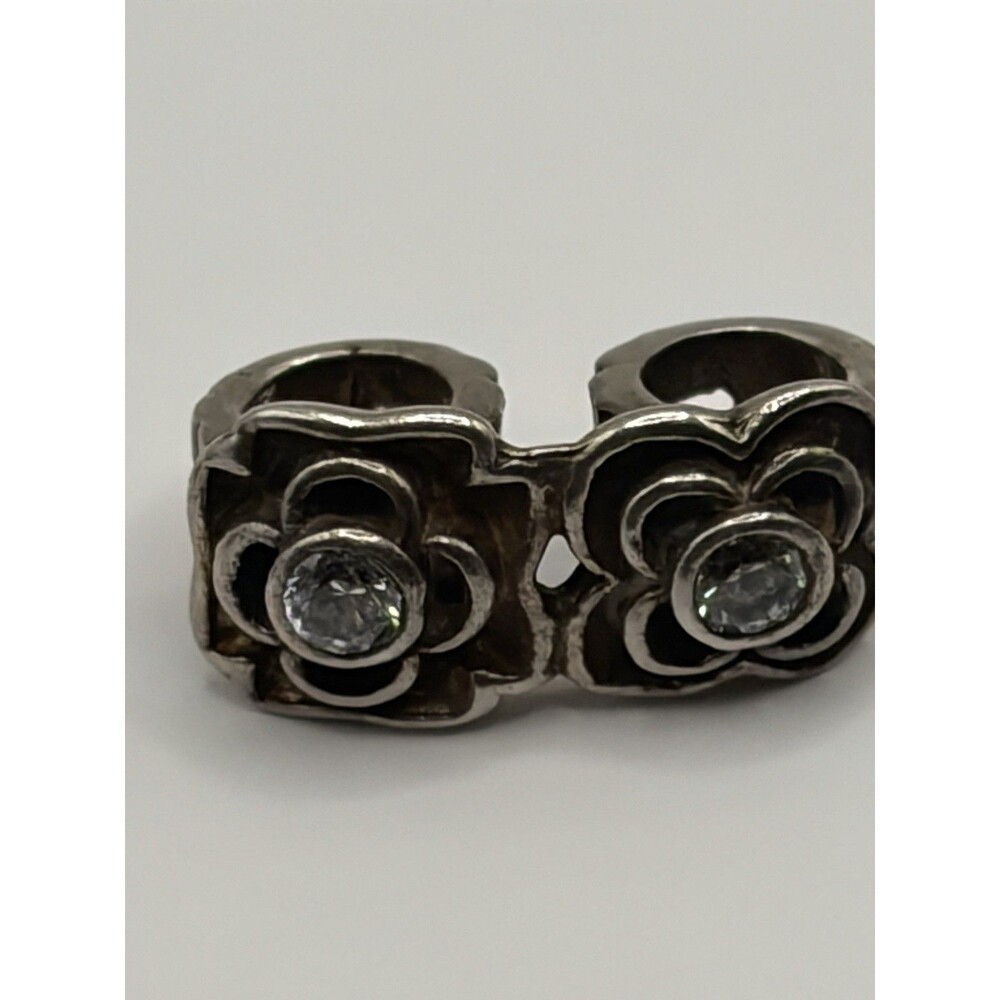 CZ Connector Bead .925 Sterling Silver bead charm floral.
